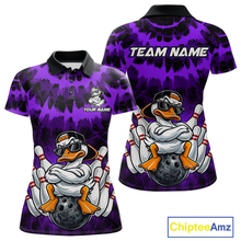 Load image into Gallery viewer, Custom Purple Funny Duck Bowling Jersey for Women Bowling Uniform Polo &amp; 1/4 Zip Bowling Team Shirts HNT238
