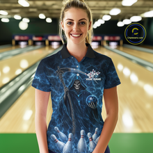 Load image into Gallery viewer, Blue Thunder Lightning Bowling Shirt for Women Bowling League Jersey Polo &amp; Quarter-Zip Bowling Outfit QZT932