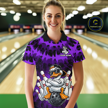 Load image into Gallery viewer, Custom Purple Funny Duck Bowling Jersey for Women Bowling Uniform Polo &amp; 1/4 Zip Bowling Team Shirts HNT238