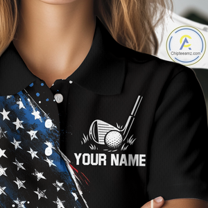 Black American Flag Golf Clubs Women Golf polo shirts custom team name patriotic ladies golf outfit NQS9871