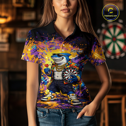Custom Funny Shark Dart Shirts for Women Darts Team Jerseys Dart Tournament Polo & 1/4 Zip NNT136