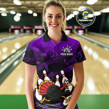 Load image into Gallery viewer, Custom Purple Funny Turkey Bowling Jersey for Women Thanksgiving Bowling Team Shirts Polo &amp; 1/4 Zip HNT125