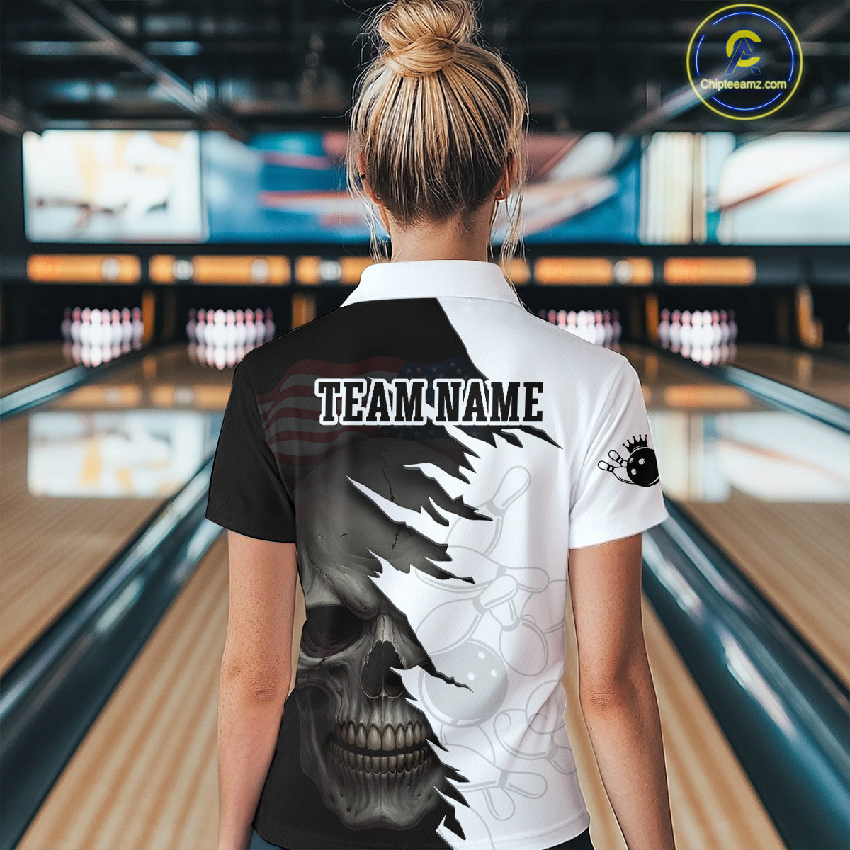 Custom Black White Skull Bowling Jersey for Women Bowling Polo & 1/4 Zip Bowling Team Shirts HNT111