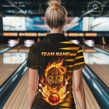 Load image into Gallery viewer, Custom Flame Tiger Bowling Team Jersey Bowling Shirt for Women Bowling League Polo &amp; 1/4 Zip HNT201