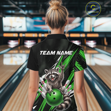 Load image into Gallery viewer, Custom Green Raccoon Bowling Jersey for Women Bowling Team Shirts Bowling Polo &amp; 1/4 Zip HNT254