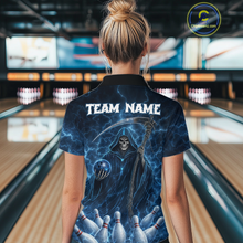 Load image into Gallery viewer, Blue Thunder Lightning Bowling Shirt for Women Bowling League Jersey Polo &amp; Quarter-Zip Bowling Outfit QZT932