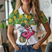 Load image into Gallery viewer, Golfing Flamingo Womens Funny Golf Polo Shirt Custom Yellow Pattern Pineapple Golf Ball Clothes Shirts NHT739