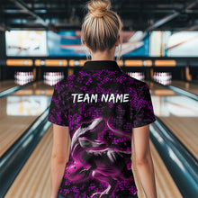 Load image into Gallery viewer, Custom Purple Bowling Shirt Dinosaur Bowling Jersey Quarter Zip Bowling League QZT632