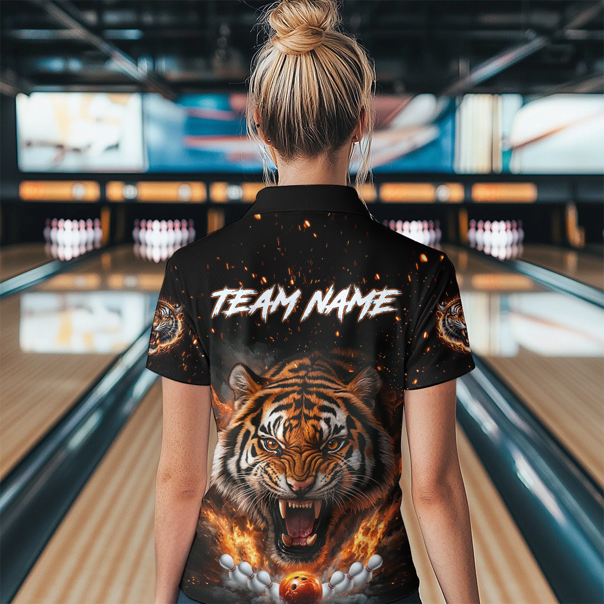 Custom Flame Tiger Bowling Shirt Orange Polo Bowling Jersey for Men and Women Gifts QZT639