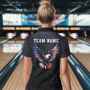 Personalized US Flag Bowling Shirt Eagle Bowling Jersey Polo Shirt Bowling for Women QZT274