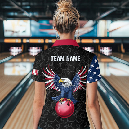 Custom American Bowling Polo Shirt for Men & Women Eagle Bowling Jersey Team League Black BDT548