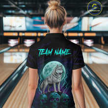 Load image into Gallery viewer, Teal And Purple Wolf &amp; Skull Bowling Team Shirt for Women Custom Bowling League Jersey Bowling Unisex QZT750