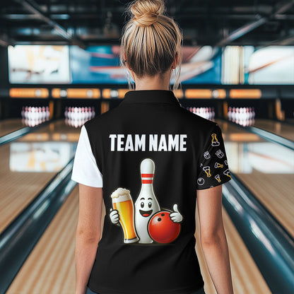 Custom Beer Bowling Shirt  Funny Bowling Team League Polo Bowling Shirt for Women QZT403