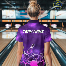 Load image into Gallery viewer, Purple Neon Bowling Shirts for Women Men Custom Team Bowling Polo &amp; Quarter Zip MBL127
