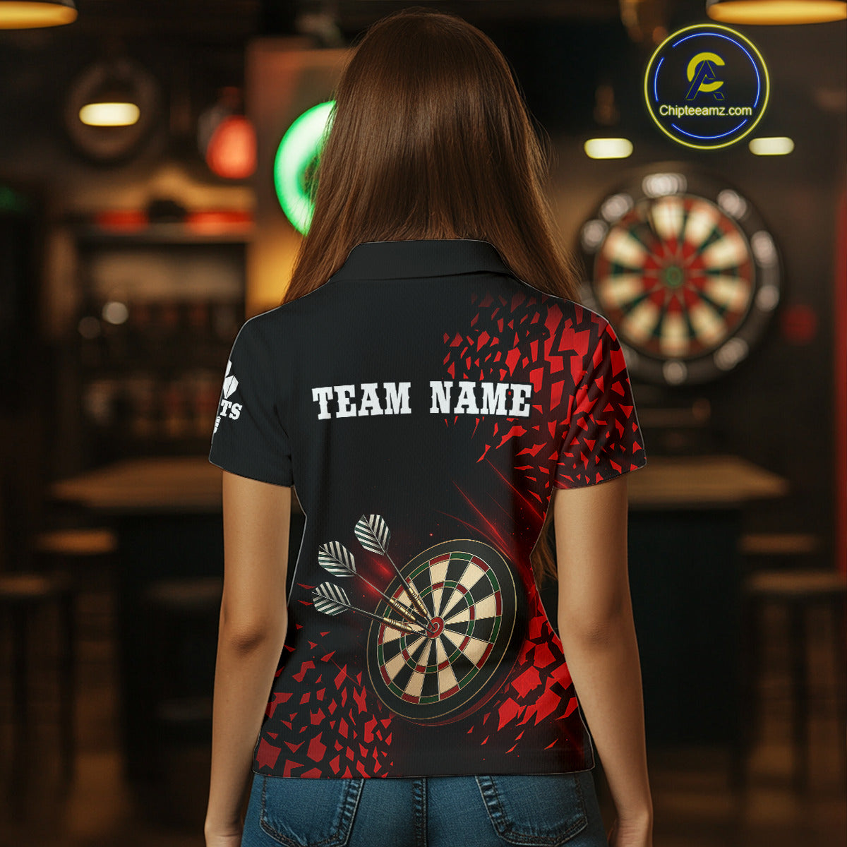 Men's Custom Dart Shirt - 3D Dartboard With Red Geometric Shards, Dart Team Jersey NYN0248