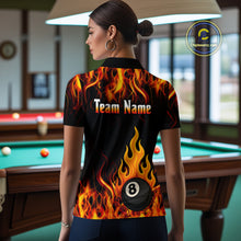 Load image into Gallery viewer, Orange 8 Ball Flame Fire Billiard Shirts For Women Custom Polo &amp; 1/4 Zip Billiard Team Jerseys TDM4012