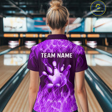 Load image into Gallery viewer, Custom Purple Flame Bowling Jersey for Women Polo &amp; 1/4 Zip Bowling Team Shirts Bowling League HNT150