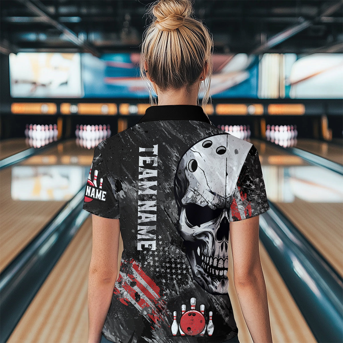 Custom Bowling Shirt for Women Skull Bowling Jersey Bowling Team League Polo Shirt QZT47-3