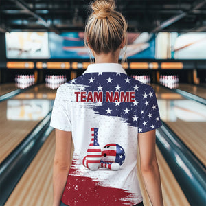 American Flag Bowling Polo Shirt Custom Bowling Jersey for Women Bowling Team League QZT52