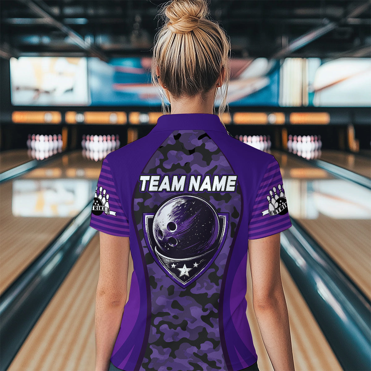 Personalized Camo Bowling Jersey Women Bowling Team Shirt Custom Bowling Polo Shirt BDT327
