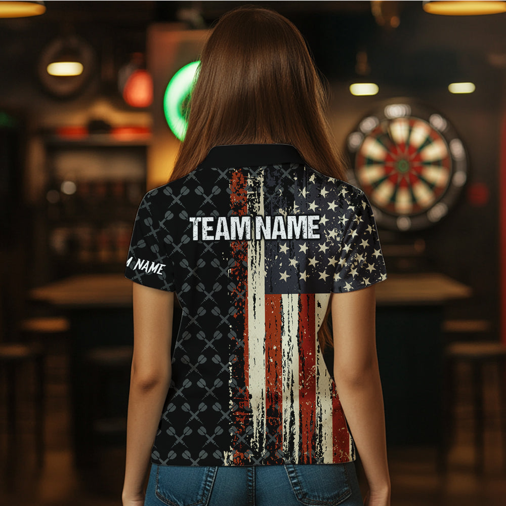 Vintage American Flag Darts Shirt For Women Custom Darts Jersey Pocket Option TDM3516