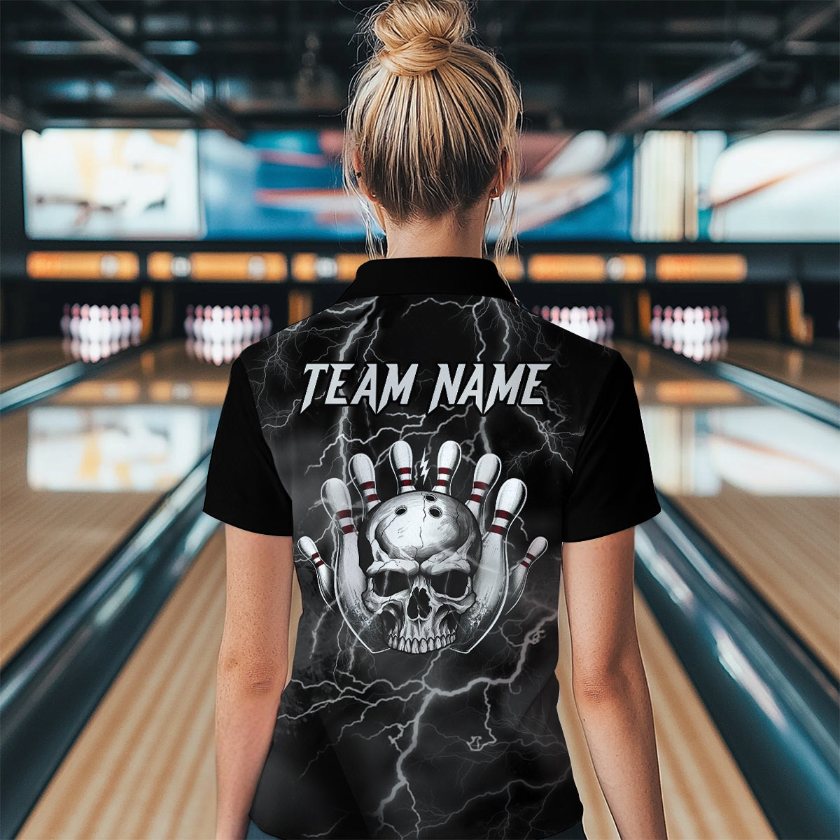 Skull Bowling League Shirt Women Bowling Jersey Team Lightning Thunder Bowling Polo Shirt BDT335