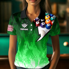 Load image into Gallery viewer, Personalized Green Pool Player Billiard 8 Ball Polo &amp; 1/4 Zip For Women Custom Billiard Shirt Jerseys TDM3657