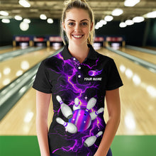 Load image into Gallery viewer, Black and Purple Lightning Bowling Shirts For Women Custom Bowling Team Uniform Bowlers Outfits NQS9597