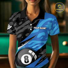 Load image into Gallery viewer, Blue Camo 8 Ball Billiard Shirts for Women Billiard Team Shirts Billiard Uniform Polo &amp; 1/4 Zip NNT77