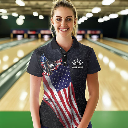 Personalized US Flag Bowling Shirt Eagle Bowling Jersey Polo Shirt Bowling for Women QZT274