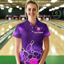 Load image into Gallery viewer, Purple Neon Bowling Shirts for Women Men Custom Team Bowling Polo &amp; Quarter Zip MBL127