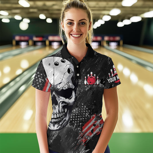 Custom Bowling Shirt for Women Skull Bowling Jersey Bowling Team League Polo Shirt QZT47-3