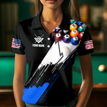 Load image into Gallery viewer, Personalized Black Blue 3D Pool Balls Billiard Shirts For Women Custom Team 8 Ball Billiard Jerseys TDM3575