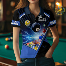 Load image into Gallery viewer, Customized Blue Thunder Lightning Strike Billiard Shirt For Women, Billiard Team Shirt Pool Jerseys TDM4009