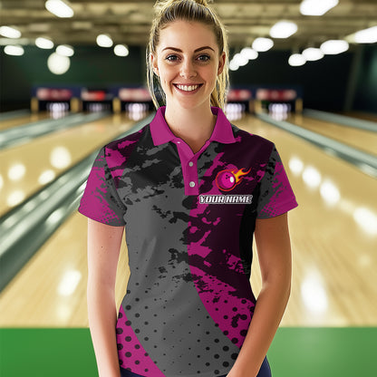 Fire Bowling Shirt Custom Pink Bowling Jersey for Men Women with Team Name MBL63