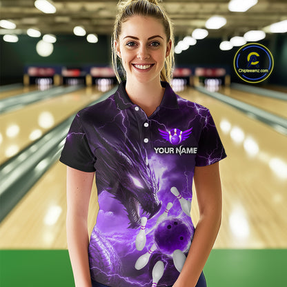 Custom Dragon Bowling Shirt Purple Thunder Bowling Jersey for Men Women Team MBL82