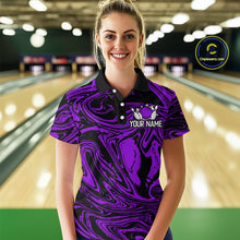 Load image into Gallery viewer, Custom Purple Bowling Women Bowling Shirt Polo &amp; Quarter-Zip Bowling Team Jerseys HNT81