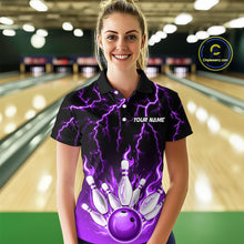 Load image into Gallery viewer, Purple Thunder Bowling Custom Women Bowling Shirt Polo &amp; Quarter-Zip Bowling Team Shirts HNT71