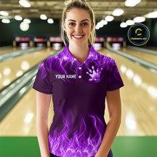 Load image into Gallery viewer, Custom Purple Flame Bowling Jersey for Women Bowling Uniform Polo &amp; 1/4 Zip Bowling Team Shirts HNT106