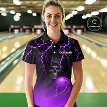 Load image into Gallery viewer, Custom Purple Thunder Skeleton Bowling Jersey for Women Bowling Polo &amp; 1/4 Zip Bowling Team Shirts HNT108