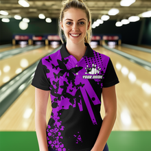 Load image into Gallery viewer, Custom Purple Butterflies Bowling Shirts for Men Women Bowling Jersey Team Name MBL79