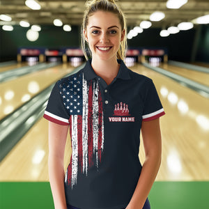 Custom Bowling Shirt With Name American Flag Bowling Jersey For Women Bowling Polo Shirt For Team BDT34