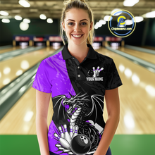 Load image into Gallery viewer, Custom Purple Dragon Bowling Women Shirts Bowling Uniform Polo &amp; 1/4 Zip Bowling Team Jerseys HNT103