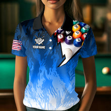 Load image into Gallery viewer, Personalized Blue Pool Player Billiard 8 Ball Polo &amp; 1/4 Zip For Women Custom Billiard Shirts Jerseys TDM3656