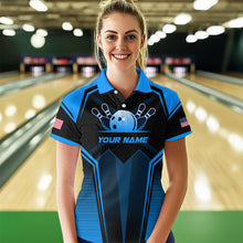 Load image into Gallery viewer, Custom Blue Bowling Jersey for Women Bowling Team Shirts Bowling Uniform Polo &amp; 1/4 Zip HNT158