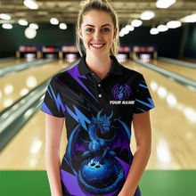 Load image into Gallery viewer, Teal And Purple Dragon Bowling Shirt Custom Name Bowling Jersey Team Bowling Polo Shirts QZT674