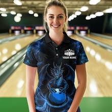 Load image into Gallery viewer, Blue Dragon Custom Name Bowling Shirts For Women, Bowling Team Jersey Polo &amp; Quarter-Zip Shirt HNT39