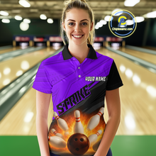 Load image into Gallery viewer, Custom Flaming Purple Bowling Shirts for Women Men Team Bowling Polo &amp; Quarter Zip MBL99