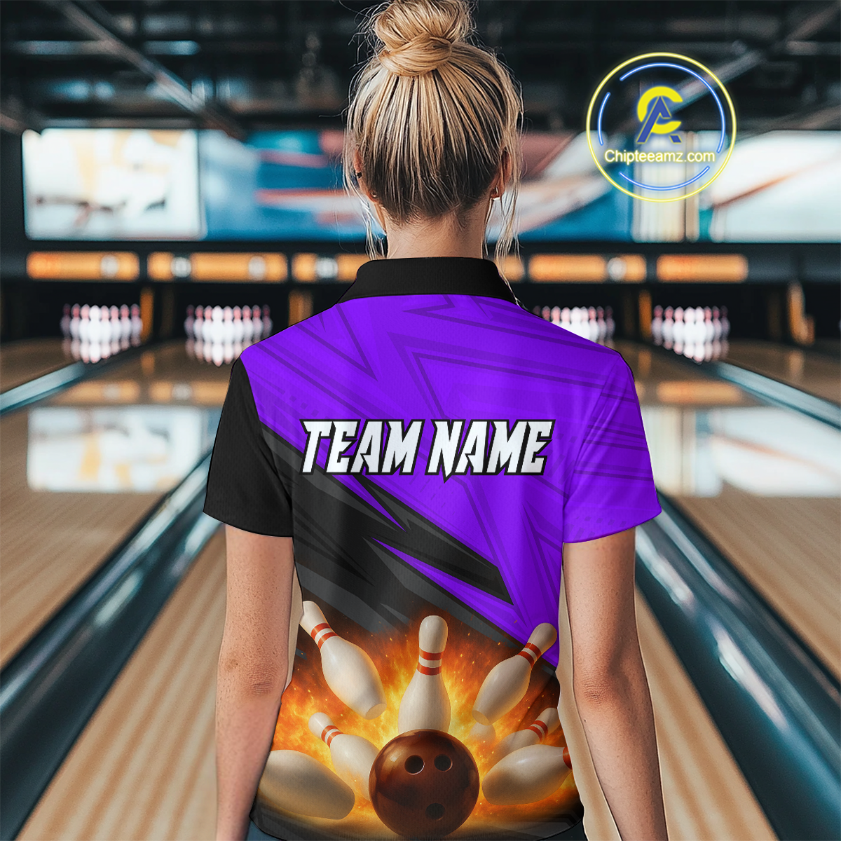 Custom Flaming Purple Bowling Shirts for Women Men Team Bowling Polo & Quarter Zip MBL99