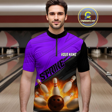Load image into Gallery viewer, Custom Flaming Purple Bowling Shirts for Women Men Team Bowling Polo &amp; Quarter Zip MBL99